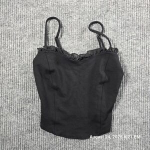 Frankee & Skylarr Black Ruffle Trim Camisole Top XS Corset Seams